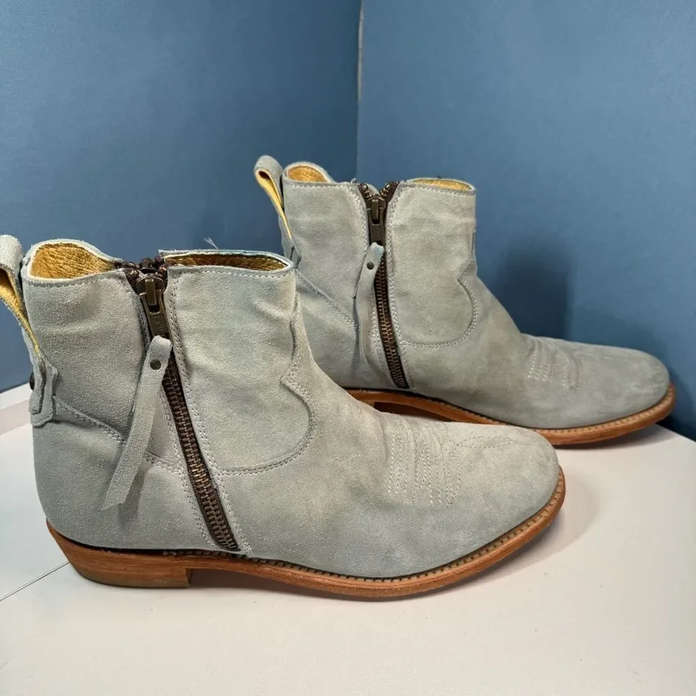 Stylish Blue Suede Booties
